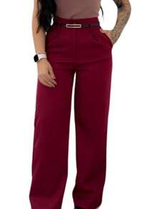 Women's Tailored Dress Pants With Belt - 紫紅色 - 查看 2