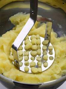 1pc Stainless Steel Potato Masher, Porous Garlic Press, Manual Masher, Kitchen Cooking Accessories, Kitchen Vegetable Puree, Food Masher Tools, Perforated Masher For Pumpkin And Cheese, Anti-Skid Handle, Stainless Steel Potato Paste, Kitchen Vegetable Puree, Random Color - Multicolor - View 4