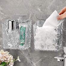 1pc Suction Wall Mounted Storage Rack, Toothbrush & Toothpaste Holder, Makeup Organizer, Cartoon Style, No Drilling Required, Bathroom Wall Hanging Brush Holder - Clear - View 1