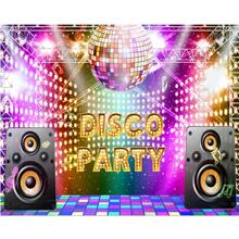 1 pièce, Fond de scène Retro Disco, Scène néon Retro, équipé de boules à facettes, équipement DJ et carrelage damier coloré, parfait pour une photographie et une décoration de fête sur le thème des années 70, 80 et 90, Fournitures pour fête disco