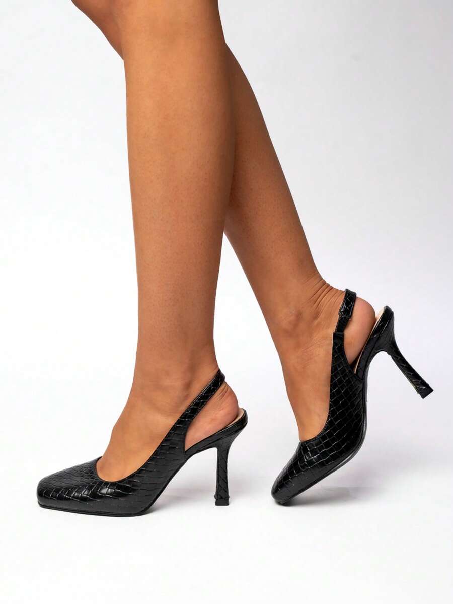 Zapatos de tacón alto de punta abierta para mujer, adecuados para fiestas y ocasiones formales - Negro - Ver 1