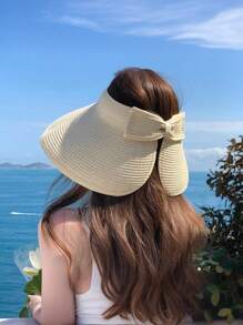 1 Peça Chapéu de Praia Elegante de Palha Boêmio Bege para Mulheres - Chapéu de Praia Dobrável com Detalhe de Laço, Proteção Solar, Ajuste Regulável para o Dia das Mães, Passeios Casuais e Férias | Textura Trançada em Bege, Cáqui, Preto (Fácil Armazenamento)