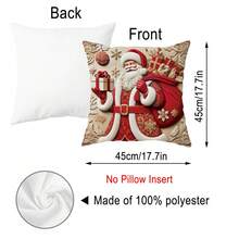 4 fundas de almohada planas 2D de Navidad (bordado no realista) - Diseños de Papá Noel, muñeco de nieve, reno y duende con impresiones de "¡Feliz!", "¡Nieve!", "¡Alegría!" y "¡Ho Ho Ho!" Perfectas para la decoración del sofá de la sala de estar, accesorios festivos del hogar, regalos de Navidad