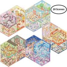 1 Book DIY 3D Fun Mini House Scene Sticker - 20 Sets Of 3D Mini House Scene Stickers, Reusable. Suitable For Adults And Teenagers. Can Relieve Stress, Pass Time, Exercise Attention And Creativity. School Supplies, Must-Have For Back To School Season - Multicolor - View 5