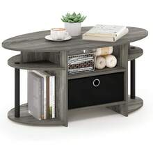 Furinno Jaya - Mesa de Centro Ovalada, Color Gris y Negro - Nogal/Negro/Marrón Oscuro - Ver 8