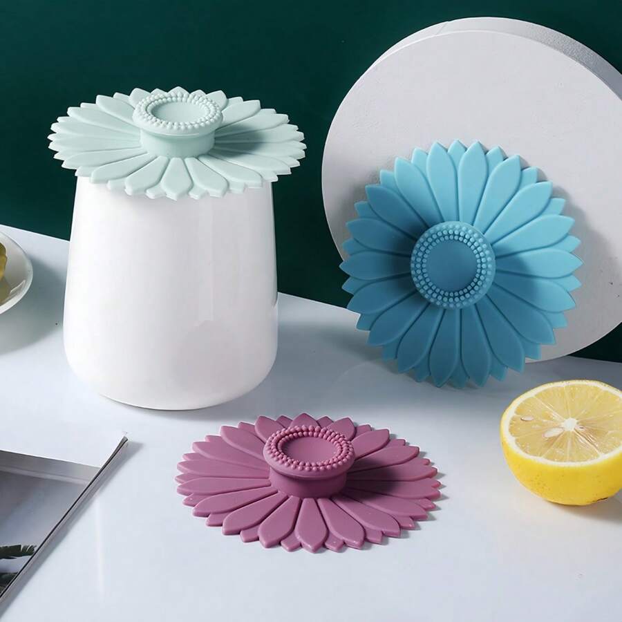 1/3pcs Dustproof Silicone Mug Cup Lids, Creative Sunflower Shaped Cup Cover, Cup Accessories