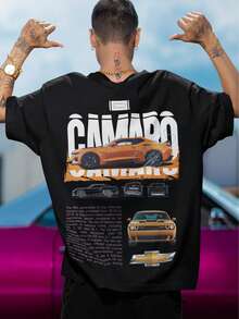Playera Oversize Unisex SpeedLife "Camaro Naranja" Algodón Estampado Frente y Espalda. - Negro - Ver 1