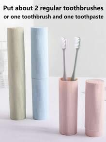 1pc Upright Striped Portable Toothbrush And Toothpaste Storage Tube