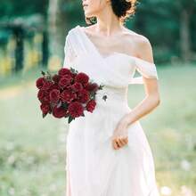 Silk Flowers Bouquet, Wine Artificial Floral Arrangements, Dark Red Fake Flower For Wedding Bridal Bouquets, Home Decorations, Baby Shower, Table Centerpieces - 酒紅色 - 查看 9