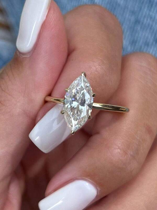 1 pièce Bague de fiançailles à 6 griffes forme marquise, Bague solitaire classique coupe marquise, Bague de mariage à halo caché, Bague de demande délicate