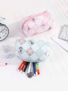 1 Pc Delicate Square Plaid Pencil Case, Creative And Cute Bear, Bow, Business Card Pattern, Fashionable And Portable Large-Capacity Storage Bag, Desktop Item Storage, Suitable For Storing School Supplies, Carry-On Items, Back-To-School Necessities, Suitable For Special Gifts For Classmates,Pencil Pouch,School Bag