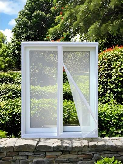 Cortina de pantalla de ventana blanca sin costuras, a prueba de insectos - Cierre magnético de malla de Nano-PP, decoración de dormitorio transpirable y cubierta de invernadero, actualización moderna de hogar sin cremallera de estilo elegante