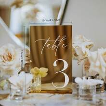 金色亚克力镜面数字桌牌，12*18厘米婚礼桌号，带支架 - 彩色 - 查看 6