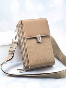 MINGYOU Women's PU Leather Crossbody Bag, Fashion & Young, Multi-Zipper, Multi-Functional Large Capacity Phone Wallet - Camel - View 2