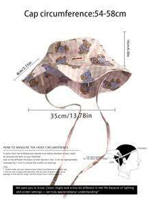 1 pièce Chapeau seau à large bord avec un design mignon d'ours en peluche à carreaux, chapeau d'été polyvalent de protection contre le soleil pour femmes