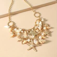 1 pièce Collier polyvalent d'été avec étoile de mer et coquillage, bijou de plage bohème