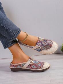 女式波西米亚穆勒鞋，防滑亚麻木屐，休闲拖鞋，透气百搭，舒适的户外穿着 - 棕色 - 查看 2