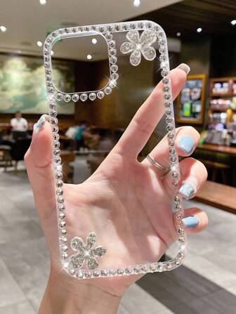 Transparent Luxurious Diamond Crystal Flower & Star Dual Flower Rhinestone Soft Phone Case Compatible With Apple X/XS/XR/11/11 PRO/11 PRO MAX/12/12 PRO/12 PRO MAX/13/14/13 PRO/13 PRO MAX/14 PLUS/14 PRO/14 PRO MAX/15/15 PLUS/15 PRO/15 PRO MAX/16/16 PRO/16 PRO MAX Waterproof Shockproof Anti-Fall Scratch Resistant