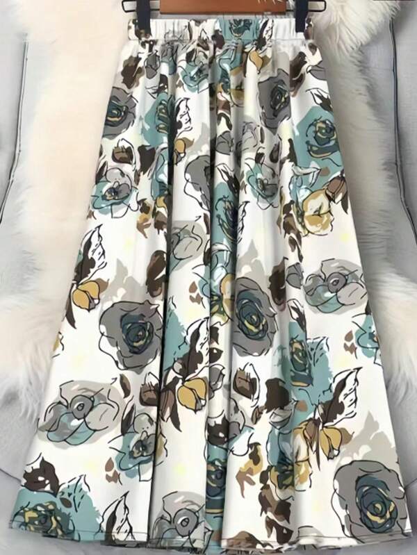 Bohemian rok met bloemen- en bladprint