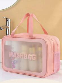 1/3pcs Double Layer PVC Toiletry Bag, Multi-Compartment Travel Storage Pouch, Large Capacity Makeup Bag, Minimalist Hand Carry Cosmetic Organizer Suitable For Bathroom, Beach, School, Holiday, Mother's Day, Teacher Gift