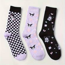 Sanrio 1Pair Sanrio Kuromi Cartoon Socks - Cute Witch & Moon Design, Comfortable Fabric, Ideal For Daily Wear & Gifts, Everyday Socks | Playful Sock Design | Comfortable Fit, For Halloween