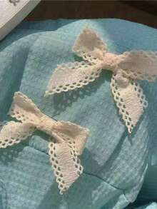 2 chiếc kẹp tóc nơ ren xanh dương, kẹp tóc càng cua cho bé gái, đồ dùng học tập, thanh lịch, phù hợp cho sinh viên, trang phục mùa đông cho nữ, nơ, dễ thương, sang trọng, phụ kiện tóc, phụ kiện đội đầu - Màu be - Xem 8