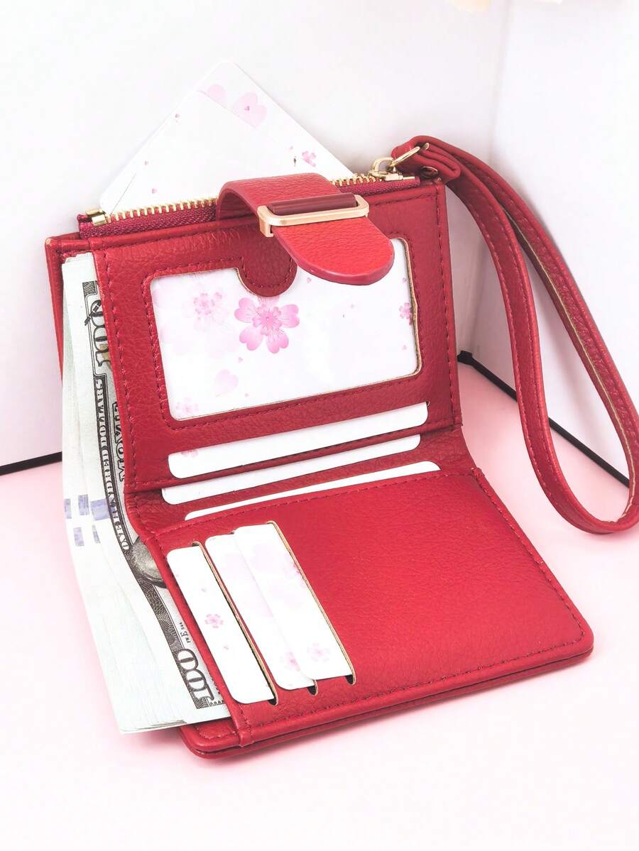 MINGYOU Stylish Chic Cute Soft Short Zipper Coin Purse With Handle For Women Wallet Cute Wallet Wallet Mini Wallet Purse Wallet Small Wallet - Red - View 1
