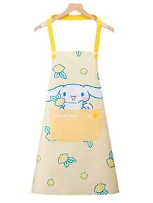 Sanrio Grembiule da cucina di Cinnamoroll - Grembiule in PVC rosa e giallo con tasche, superficie lucida, design antiscivolo, ideale per la cucina domestica, grembiule gioioso con tasche per la conservazione, accessorio per la cucina