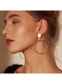1 pereche cercei rotunzi metalici geometrici supradimensionați, cercei eleganți cu clips pentru urechi fără perforații, potriviți pentru purtare zilnică și petrecere