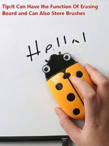 1个瓢虫磁性笔筒和橡皮擦 - 双用途白板配件，卡通塑料收纳盒，适合家庭和办公室装饰，红色带黑色圆点，PP材质，便携式设计，完美便携耐用，适合学校和办公室使用/返校礼物，文具