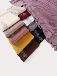 1pc Women's Solid Color Satin Floral Print Rhinestone Scarf, Fashion Elegant Soft Breathable Jersey Headscarf - Multicolor - View 13