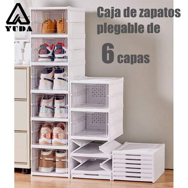 YUDA 6 piezas/set Cajas para Zapatos de Plástico Transparente Apilables, Organizador de Zapatos para Armario, Contenedores Modulares para Almacenaje de Zapatos, Blanco almacenamiento de zapatos de plástico