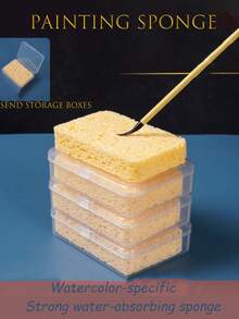 2块装美术绘画海绵 水彩和痛风吸水海绵 带收纳盒 保湿吸水绘画海绵 美术绘画用品 美术生必备 开学季,返校,学校用品 - 彩色 - 查看 5