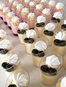 0 piezas/20 piezas/30 piezas/40 piezas Taza de mousse con ángulo redondo, taza de pudín transparente, suministros para fiestas, bodas y servicio de catering, recipiente para alimentos, mini taza para postre y aperitivo, apta para fiestas, bodas, catering, helado, frutas, leche y pudín, artículos de cocina