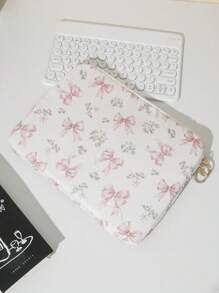 1pc Girly Pink Bow Pattern Tablet Bag, Hyuna Style Pink Small Floral Tablet Bag, 11/13/15 Inch Computer Bag Ipad Bag Laptop Bag, 11,13,15 Inch Portable Desktop Protective Bag For Mac Book ASUS Tablet Handbag Protective Case 9-11 Inch Compatible With Ipback To School School Stuff Bag For School Work Laptop Bag For Women Mac Book Case