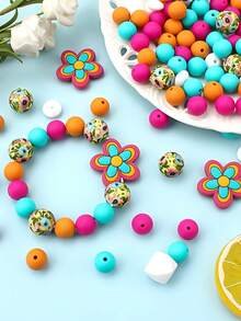 [15 件/30 件波西米亚花卉硅胶珠] 15 件/30 件硅胶珠套装，波西米亚花卉主题，用于珠宝制作、串珠笔、手链和钥匙扣制作的装饰珠 - 彩色 - 查看 8
