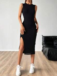 Women Midi Dresses - Black - View 1