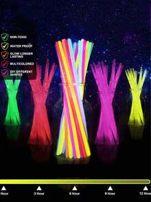 200/100支8英寸彩色荧光棒，派对荧光棒，可在黑暗中发光8-12小时。它们还可以制作成手链、项链、霓虹灯、婚礼派对荧光棒、发光派对礼物、生日礼物、新年礼物、嘉年华派对用品、情人节礼物、母亲节礼物和新年嘉年华派对用品。 - 彩色 - 查看 4