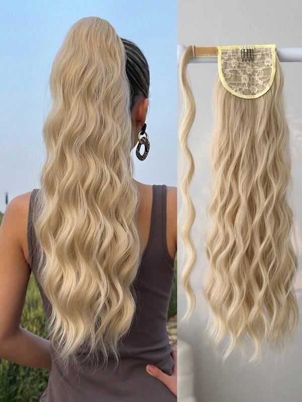 Pferdeschwanz Erweiterung 22 Zoll Blond Lange Wasserwelle Curl Wrap Around Clip In Haar für Frauen Täglich Gebrauch