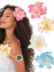 4 cái/3 cái/1 cái Kẹp tóc hoa Hawaii cho phụ nữ, Kẹp tóc nhiệt đới nhân tạo, Phụ kiện tóc phong cách Bohemian cho tiệc bãi biển, Dành cho phụ nữ, Tiệc Hawaii Tiệc mùa hè Trang trí DIY Hoa nhân tạo Trang trí tóc Hoa - Nhiều màu - Xem 4
