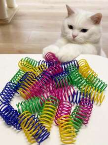 Juguete para gato que se juega solo, muelle de plástico de colores de rebote interactivo para gatos, suministros para gatos, juguetes de muelle espiral/papel arrugado para gatos, 2/4/8/10/12/14/20/30/40/50/60 piezas, juguetes creativos para matar el tiempo y mantener la salud, juguetes de plástico resistente de colores para golpear, morder, cazar, adecuados para gatitos, regalo de San Valentín para gatos/perros