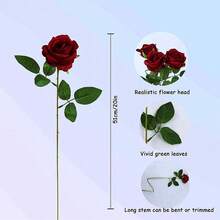 20 件人造玫瑰，深红色玫瑰人造花假玫瑰用于装饰 DIY 婚礼花束中心装饰、新娘送礼会派对情人节装饰、婴儿送礼会装饰、家居装饰户外室内装饰 - 紅色 - 查看 3