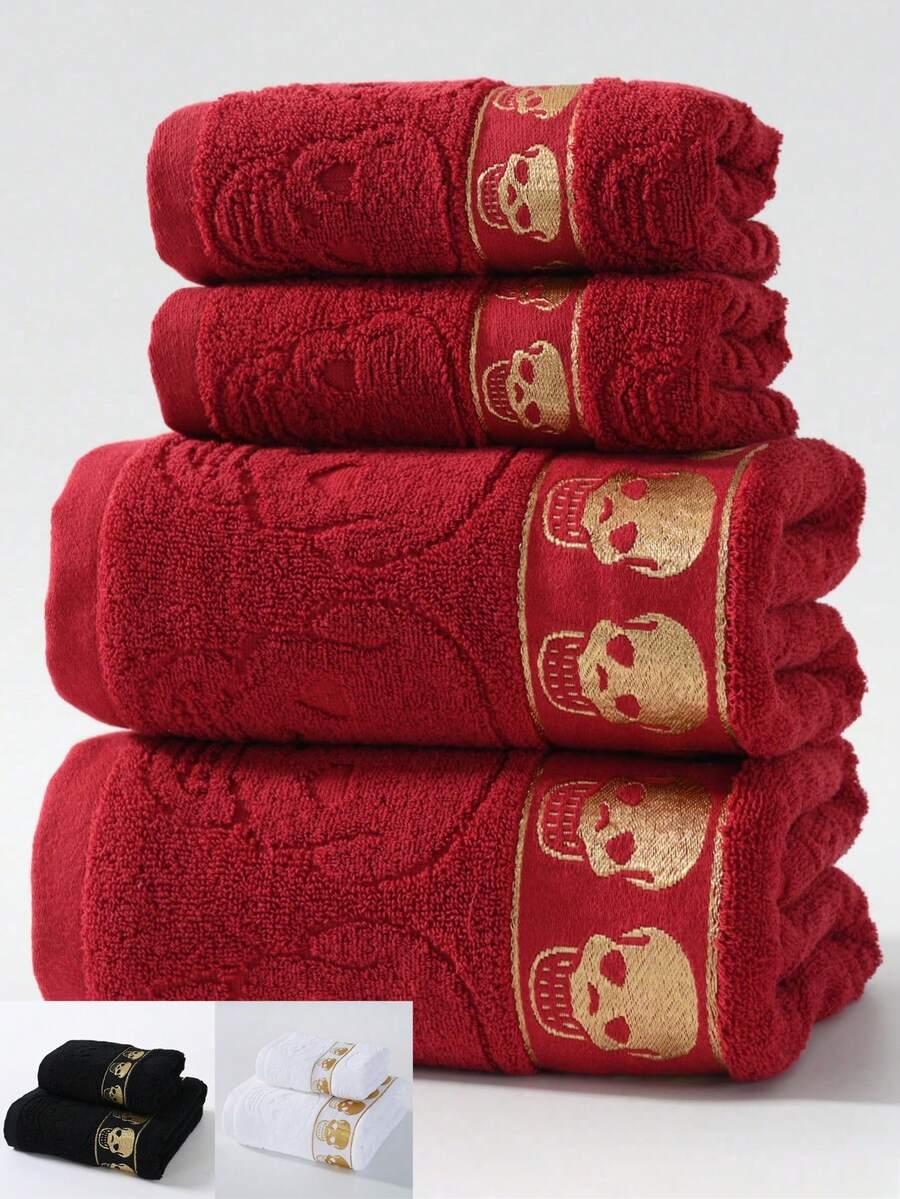 Gothic Style Fashion Skeleton Pattern Soft, Absorbent, Non-Shedding Towel Suitable For Shower, Face Washing, Home, Bathroom, Swimming Pool, Hotel Gifts, Adult High-Quality Quick-Dry Wash Towel, 1 Piece Or 1 Piece 70*140cm Bath Towel Back To School For Beauty Salon Home Bathroom Shower Towels For Beaty Salon, Hotel Sports,Home Essentials, Towel, Skin Care - Red - View 1