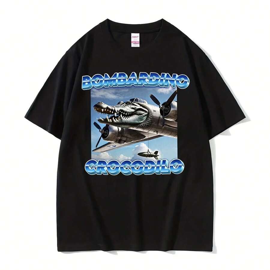 Bombardino Odilo Funny Meme Graphic T Shirts  Plane Bomber Short Sve TShirt  Wo Fashion Hot  Cotton T-Shirt - Black - View 1