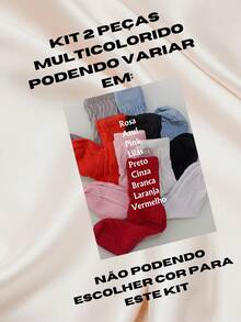 Kit With 02 Pairs Of Aerobic Socks Lisa Fitness Gym Long/Mid-Cut Female Training Comfortable High/Mid-Cut Ribbed - Multicolor - View 2