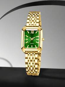 1 件女士合金表带时尚、休闲、优雅、轻奢气质矩形表盘石英表适合日常佩戴或节日礼物