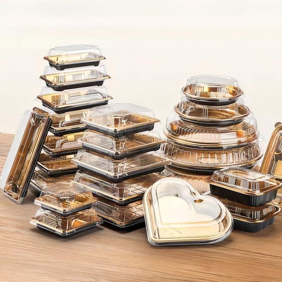 20个金色寿司盒，高端一次性外卖盒，带盖，防雾盖，日式商业包装盒，适合情人节食品包装，心形包装盒