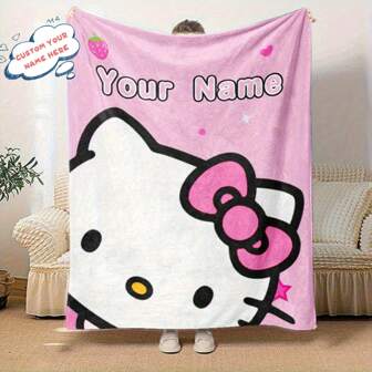 Sanrio Cute Pink Background For Hello Kitty Custom Blanket With Your Own Name Blanket Suitable For Gifts For Friends And Girlfriends 280GSM UItra-Soft Customized Heat Press Blanket, Breathable,Lightweight,Washable,Funny,Cute,Love,Soft,Comfortable,Elegant,Simple,Custom,Personalized,Unique,Ideal Gifts For Him,Ideal Gifts For Her,Him,Her,Boyfriend,Girlfriend,Dad,Mom,Family,Friends,For Anniversaries,For Mother's Day,For Birthdays,For Valentine's Day,For Graduation,For Father's Day,For Weddings,For Housewarming,Sofa,Bed,Car,Tea Room,Bedroom,Bathroom,Living Room,Dining Room,Home Textile,Christmas Home Atmosphere,Breathable, Soft