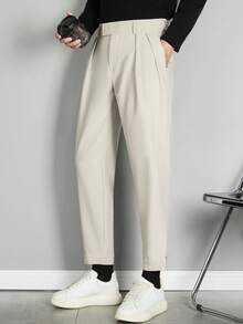 Pantalones harem de longitud hasta el tobillo con cierre de gancho y bucle para hombre, pantalones de chándal casuales de color liso para botas - Caqui - Ver 6