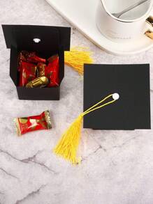 5/10/20/30/50pcs Black Bachelor Hat Graduation Candy Boxes 2025 Doctoral Cap Gift Packaging Box Black Graduation Celebration Centerpieces Chocolate Cookie Box With Tassel For Graduation Ceremony Party Supplies
